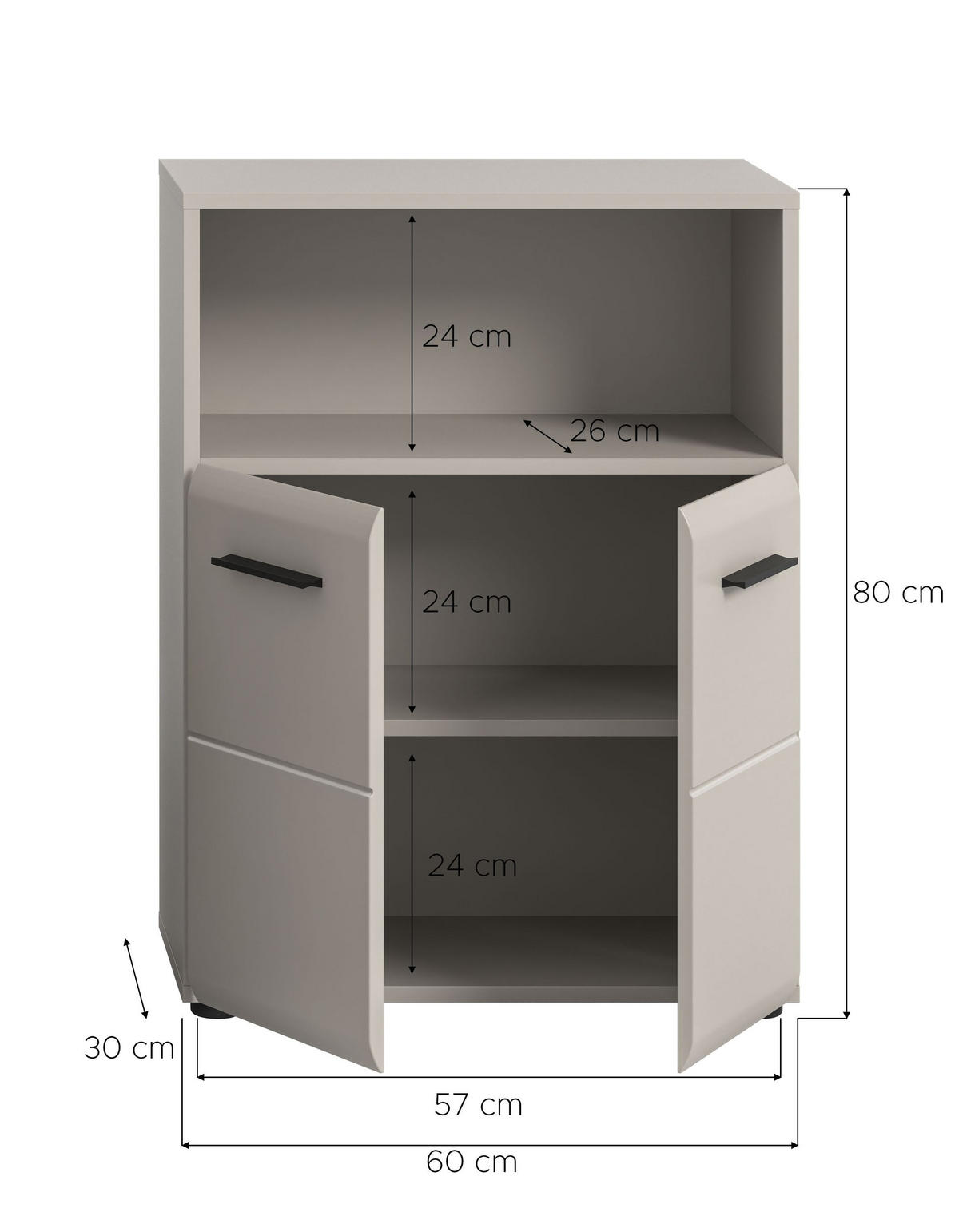 BADSCHRANK halbhoch ICE (B/H/T: ca. 60/80/30 cm) in Kaschmir/Kaschmir matt - Kaschmir, Holz (60/80/30cm)