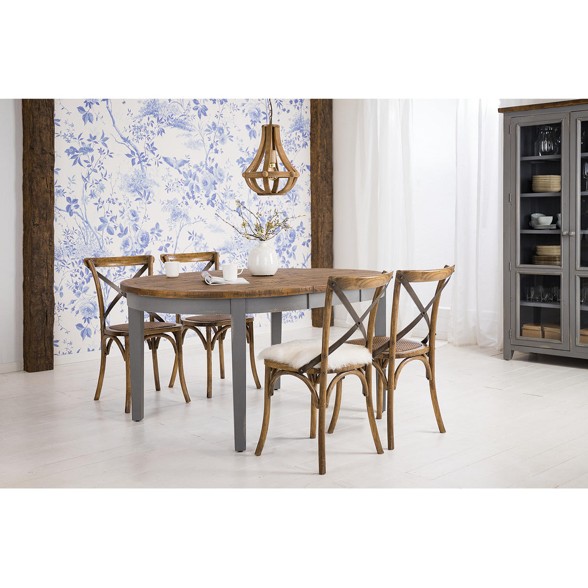 ESSTISCH mit Ausziehfunktion - recycelter Kiefer massiv - Kieferfarben/Grau, Holz (120/120/79cm) - home24