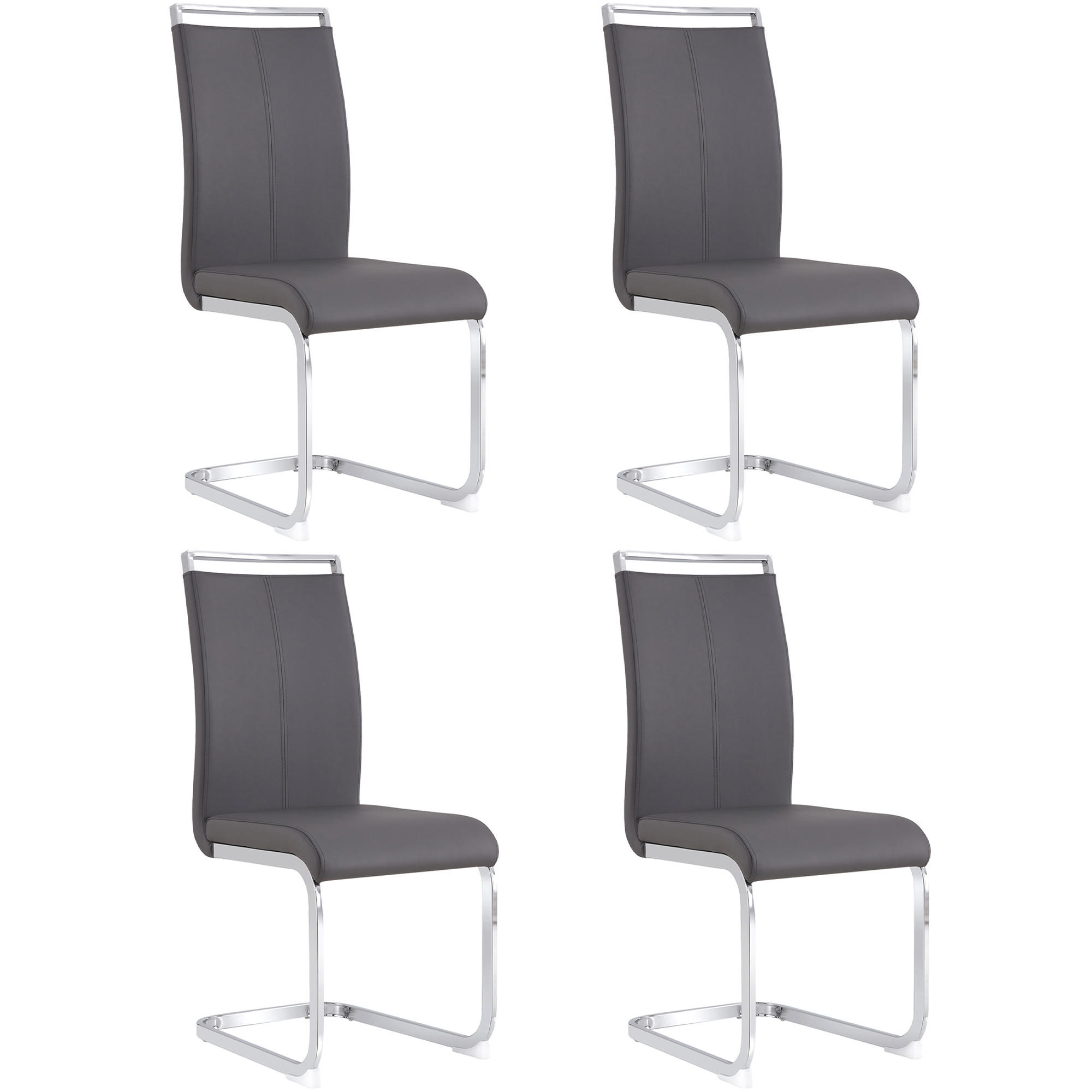 STÜHLE 4er-Set mit Kunstleder, ergonomischem Sitzkomfort, hoher Rückenlehne, verchromtem Metallgestell, grau - Grau, Kunststoff (54/100/42cm) - Luhomfu