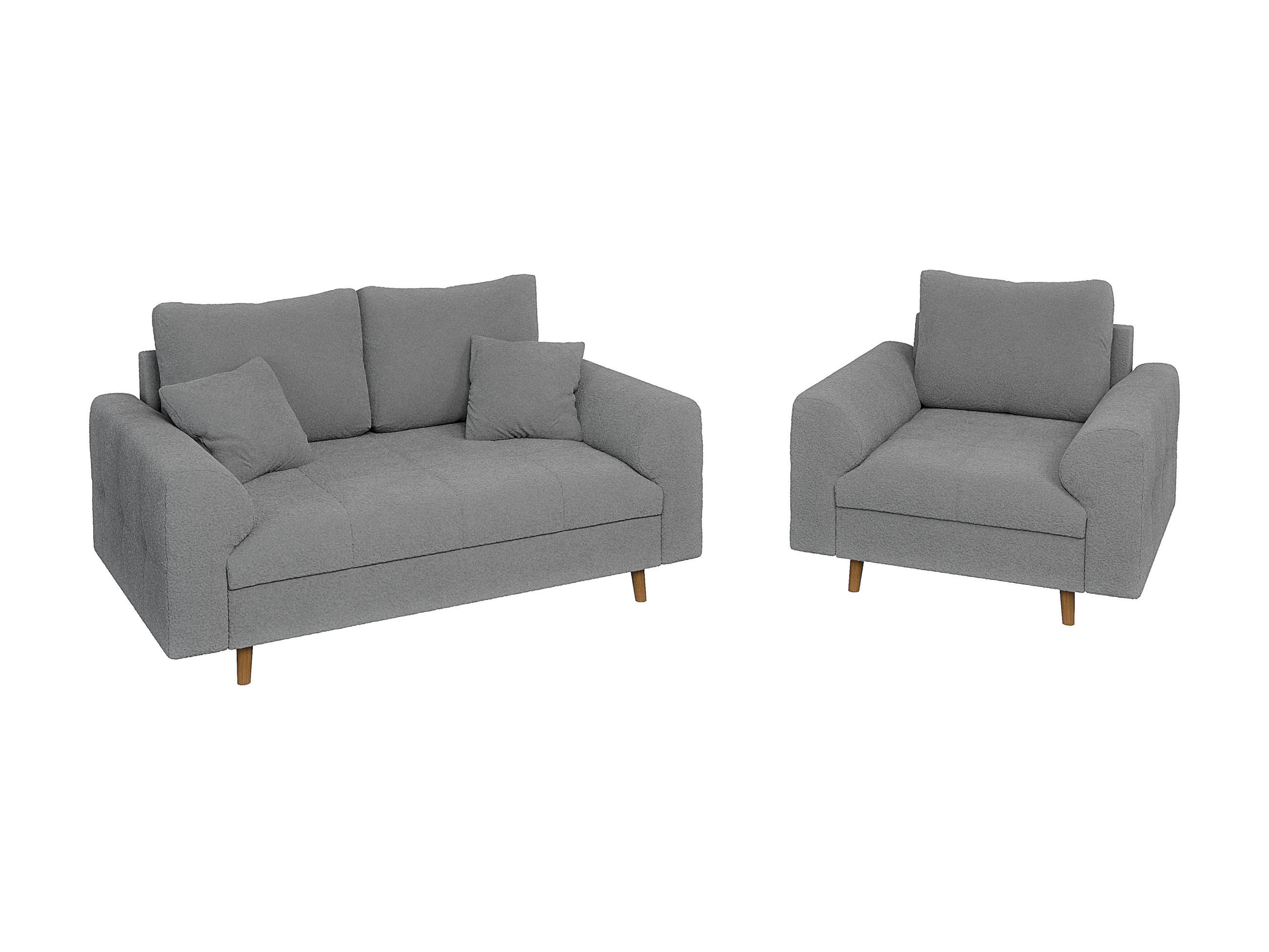 SITZGARNITUR 2+1 Henrik Grau Boucle - Dunkelgrau/Braun, Holz/Textil (150/81/93cm) - S-Style Möbel