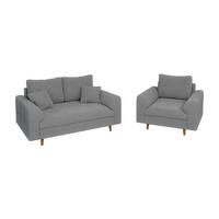 SITZGARNITUR 2+1 Henrik Grau Boucle - Dunkelgrau/Braun, Holz/Textil (150/81/93cm) - S-Style Möbel
