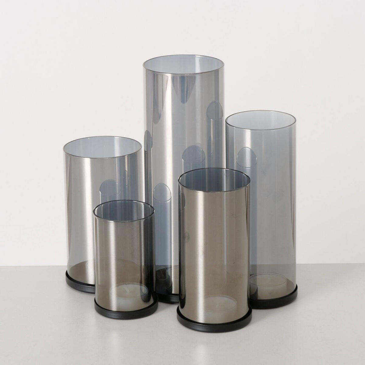 KERZENHALTER Metall 4er-Set - Grau, Glas (8/23/24cm) - Boltze Home