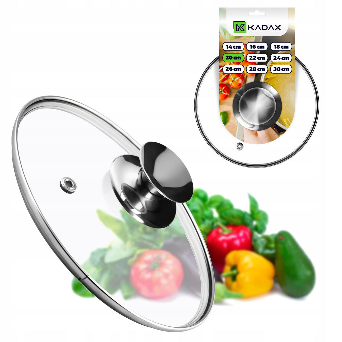 DECKEL mit silbernem Griff, 20 cm - Transparent, Glas/Metall (20cm) - KADAX