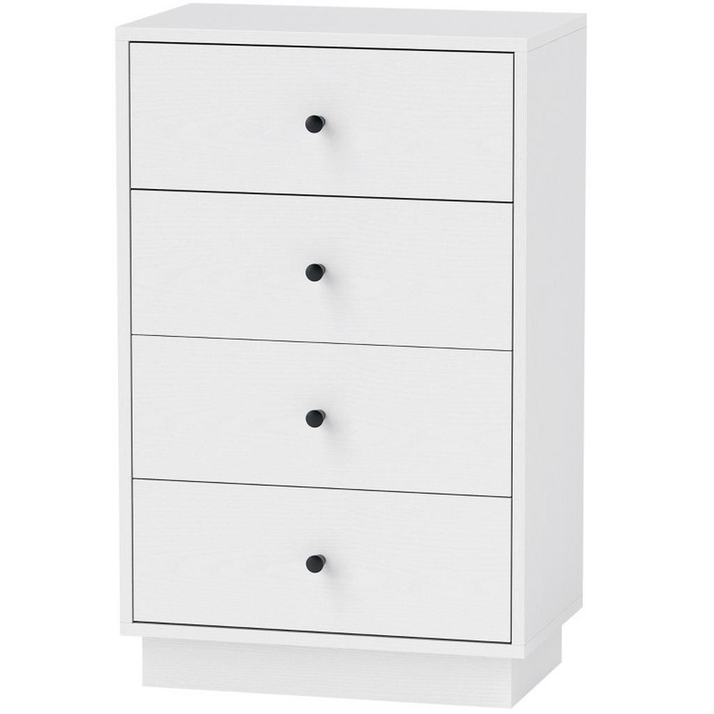 Modfu KOMODA z dřevotřísky 47x29x75 cm bílá se 4 zásuvkami a ochranou proti převrácení