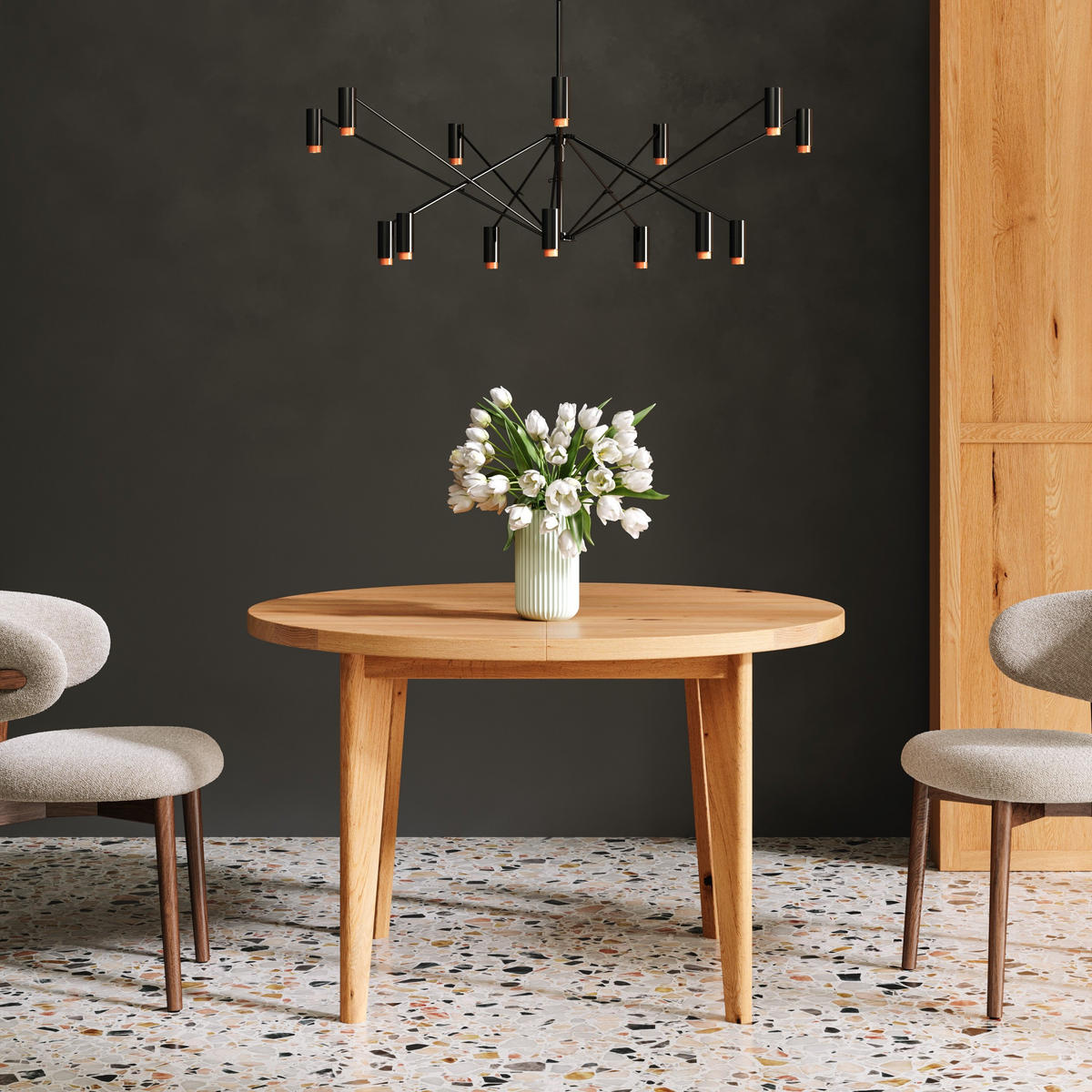 TISCH Ausziehbar Luna aus massivem Eichenholz 120 cm + Tischverlängerungen 2x45 cm - Eichefarben/Braun, Holz (120/120/75cm) - Danzz