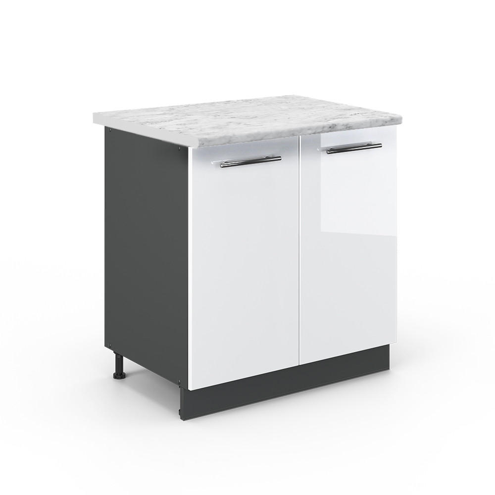 SPÜLENUNTERSCHRANK Fame-Line Weiß Hochglanz 80 cm mit Regal, AP Marmor - Weiß Hochglanz/Anthrazit, Holzwerkstoff (80/82/60cm) - Vicco