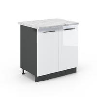 SPÜLENUNTERSCHRANK Fame-Line Weiß Hochglanz 80 cm mit Regal, AP Marmor - Weiß Hochglanz/Anthrazit, Holzwerkstoff (80/82/60cm) - Vicco