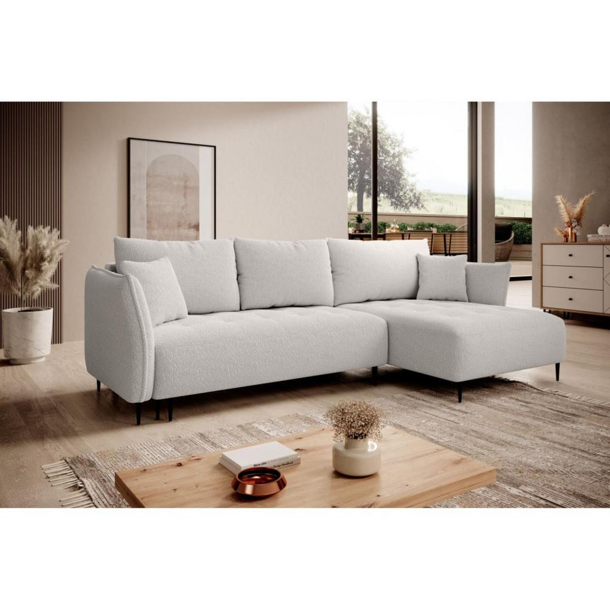 ECKSCHLAFSOFA Bari rechts beige - Beige/Schwarz, Textil (276/158cm) - Beautysofa