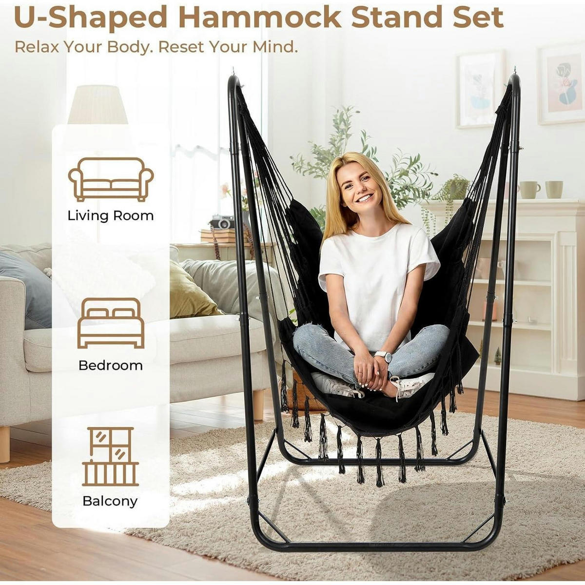HÄNGESESSEL-SET U-Form Schwarz 100 kg Tragkraft - Schwarz, Metall (88.9/1.5/162.6cm)