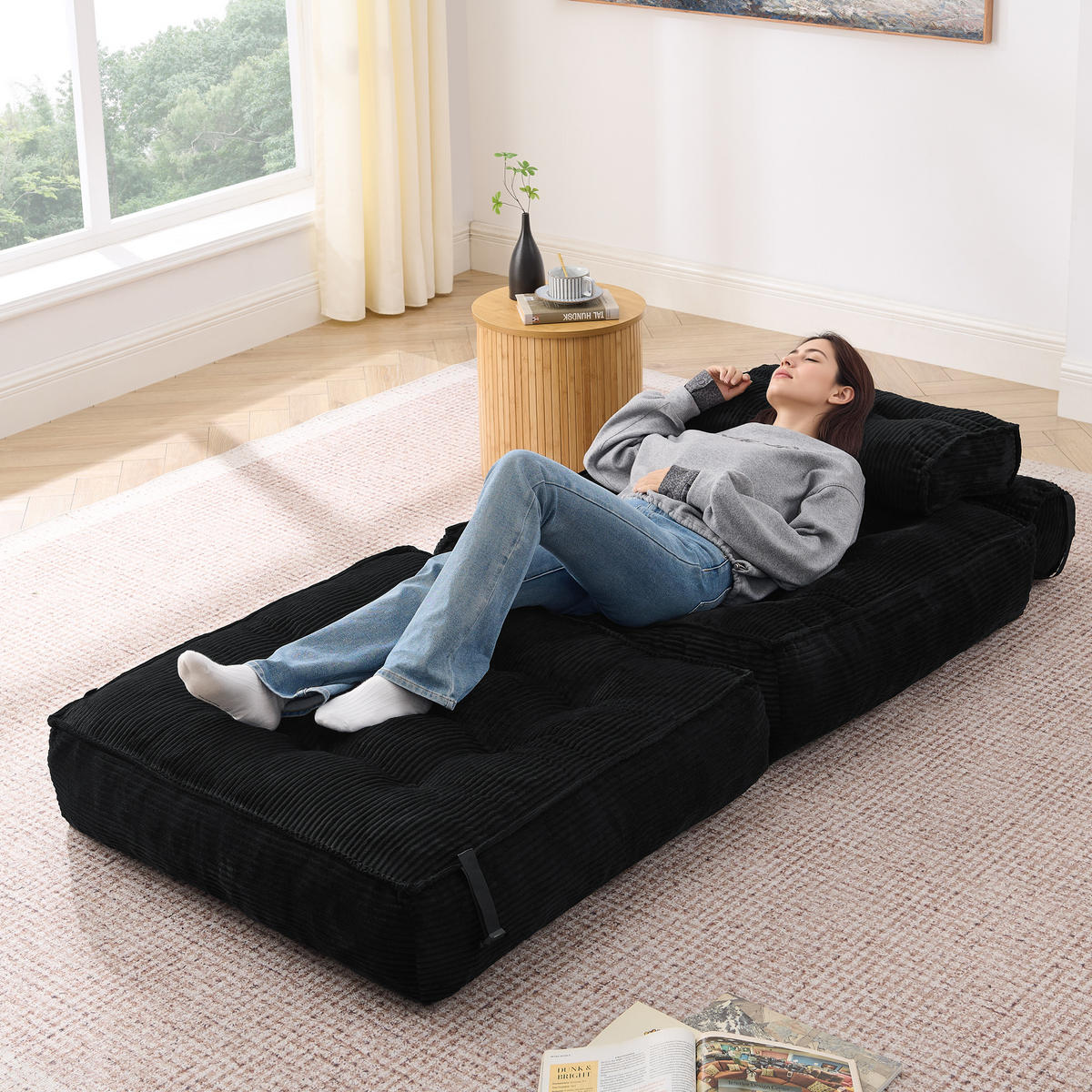 KLAPPSOFA 2-in-1，mit verstellbarer Rückenlehne, Schwarz - Schwarz, Textil (85/74.8/85cm) - Vallsero