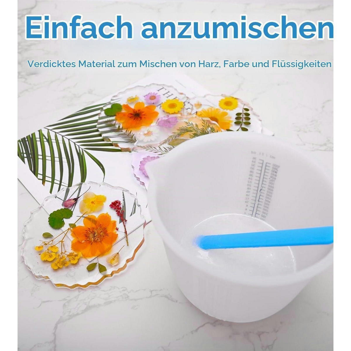 MESSBECHER Set 2-teilig Silikon 1000 ml mit Rührstäbchen - Blau, Kunststoff (1L)
