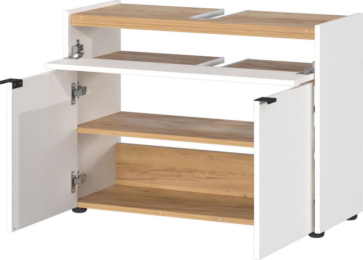 UNTERSCHRANK 80x34x60 cm stoßfest mit Siphonaussparung und Easy-Clean-Oberfläche, Weiß-Beige 80x34x60 cm - Weiß, Holz/Metall (80/60/34cm) - KADIMA DESIGN
