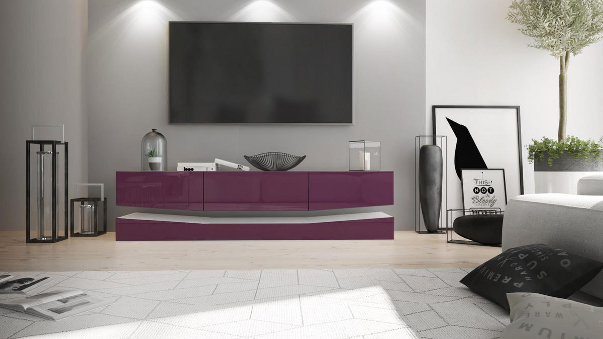 LOWBOARD City Fronten in Brombeer Hochglanz - Brombeere, Holzwerkstoff (178/48/39cm) - Vladon