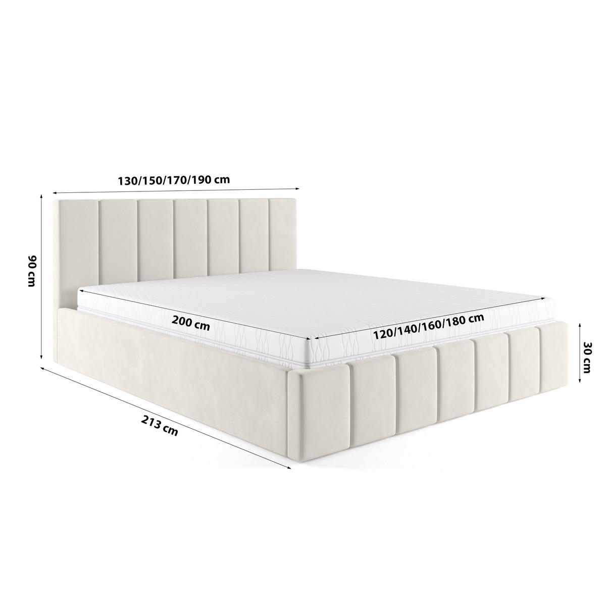 POLSTERBETT Pescara Creme 160x200 cm - Beige, Naturmaterialien (160/200cm) - Meblito