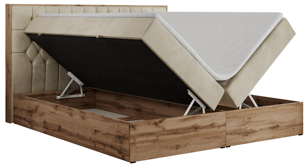 BOXBETT AMORE 200/200 Beige Struktur - H3 - Beige, Holz/Textil (200/200cm) - MKS