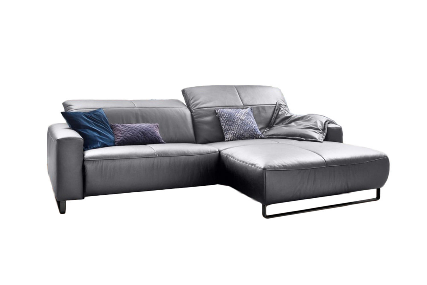 ECKSOFA YORK Hellgrau Leder - Hellgrau/Schwarz, Leder (284/180cm) - KAWOLA