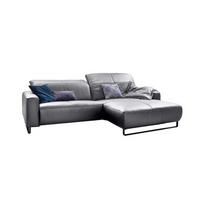 ECKSOFA YORK Hellgrau Leder - Hellgrau/Schwarz, Leder (284/180cm) - KAWOLA