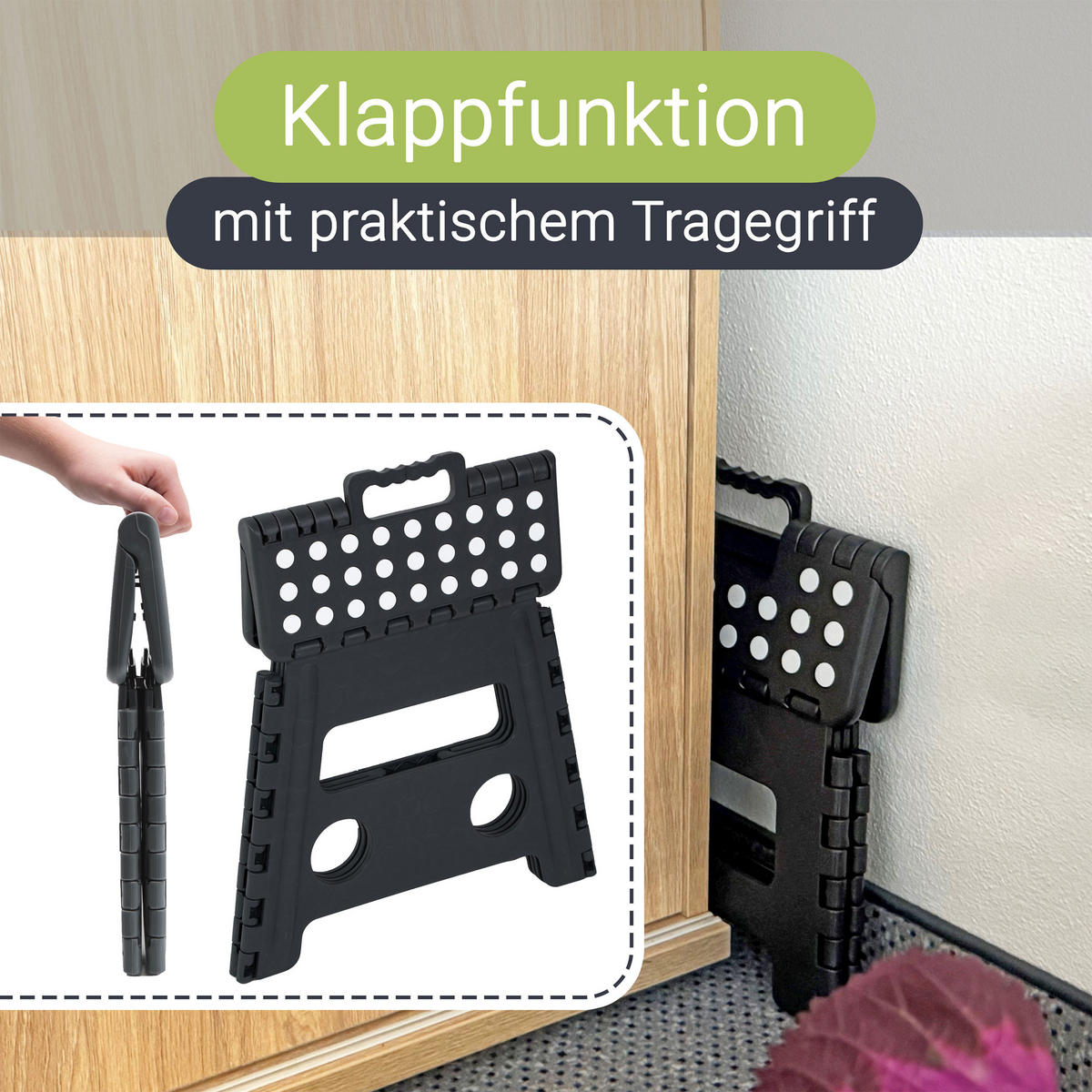 KLAPPHOCKER, 29x22x30 cm, 100% Kunststoff - Schwarz, Kunststoff (29/30/22cm) - Zollner