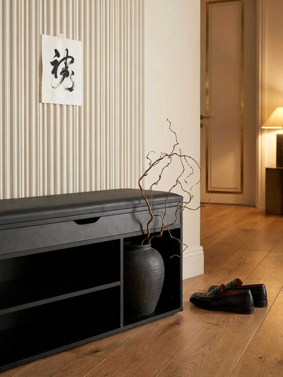 SCHUHBANK – Kunstleder/Holz, 104x51x32 cm, Schwarz, mit Stauraum - Schwarz, Holzwerkstoff/Textil (104/51/32cm) - KADIMA DESIGN