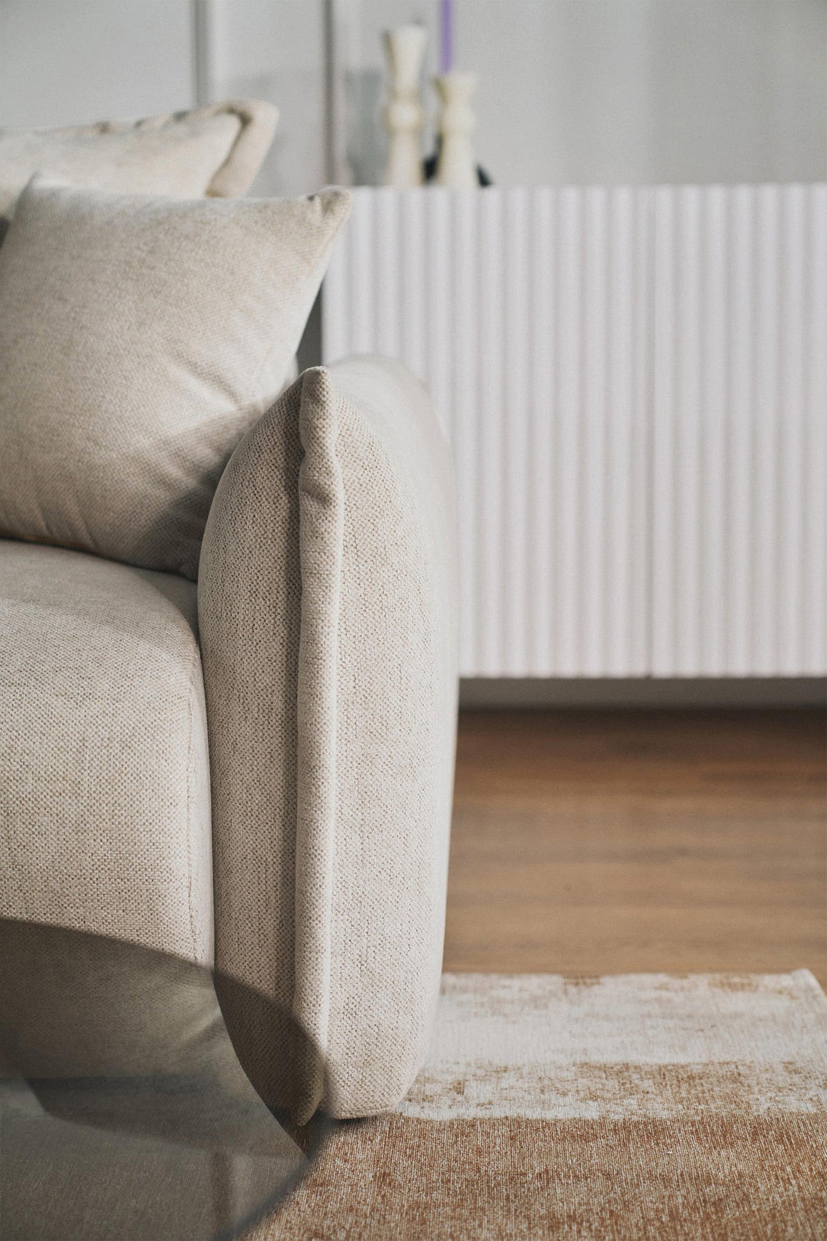 ECKSOFA Cushi Hellbeige-Chenille - Ecru/Schwarz, Kunststoff/Textil (252/183cm) - Selsey