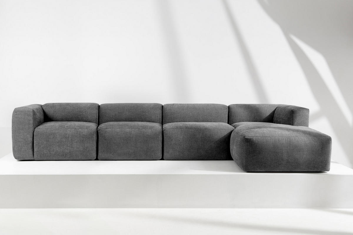 ECKMODULSOFA-RECHTS BUFFO 6-Sitzer mit extrem weicher Sitzfläche, Gewebestoff, aschfahl - Grau, Textil (377/180cm) - KONSIMO®