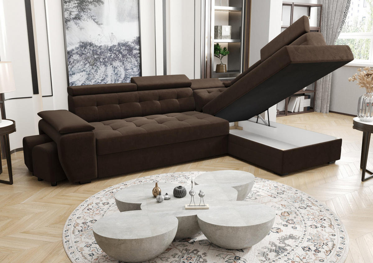 ECKSOFA KONGO RBN15, Eckcouch in L-Form mit Schlaffunktion, Farbe: Weiß, Kunstleder, Ottomane Rechts - Weiß, Textil (277/180cm) - O-Sofa