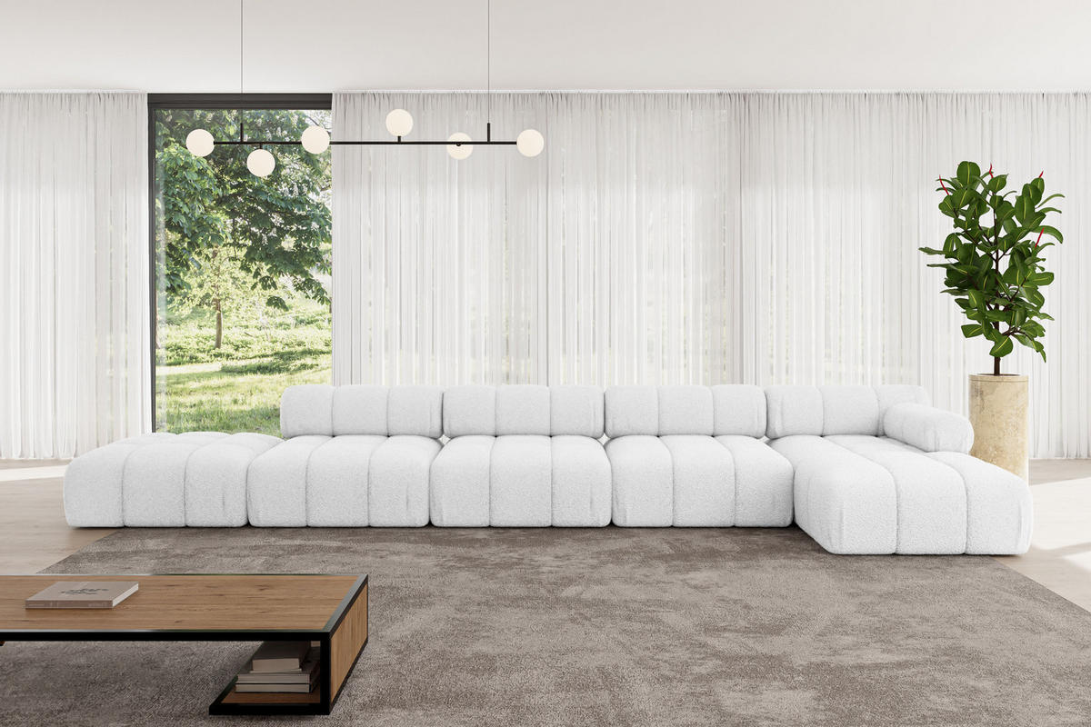 ECKSOFA modulares Sofa Lizur-L3 - 475x160x70 cm Weiß Bouclé - Weiß, Holzwerkstoff/Textil (475/160cm) - ALTDECOR