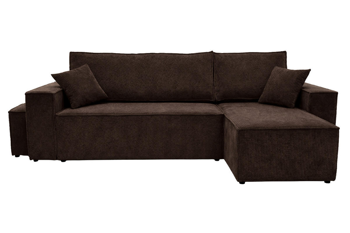 ECKSOFA Mit Schlaffunktion Und Pouf, Cordstoff Poso, Braun, Rechts, Best L Mit Pouf - Braun, Holz (244/145cm) - Kaiser Möbel