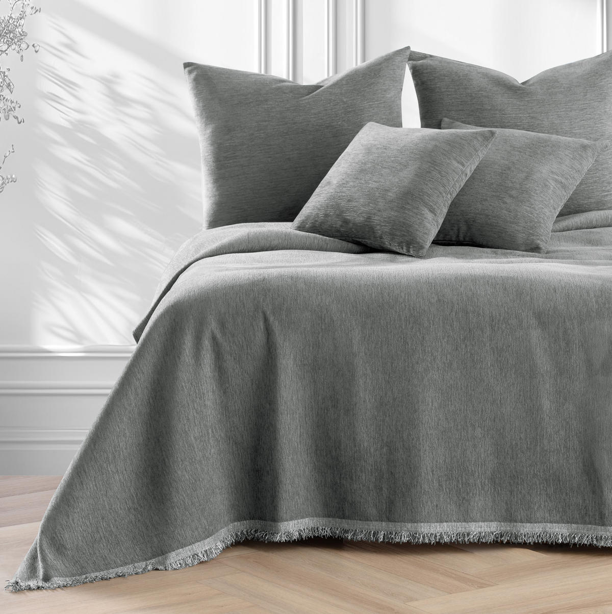 TAGESDECKE TALO mit Fransen Anthrazit 170x210 - Anthrazit, Textil (170/210cm)