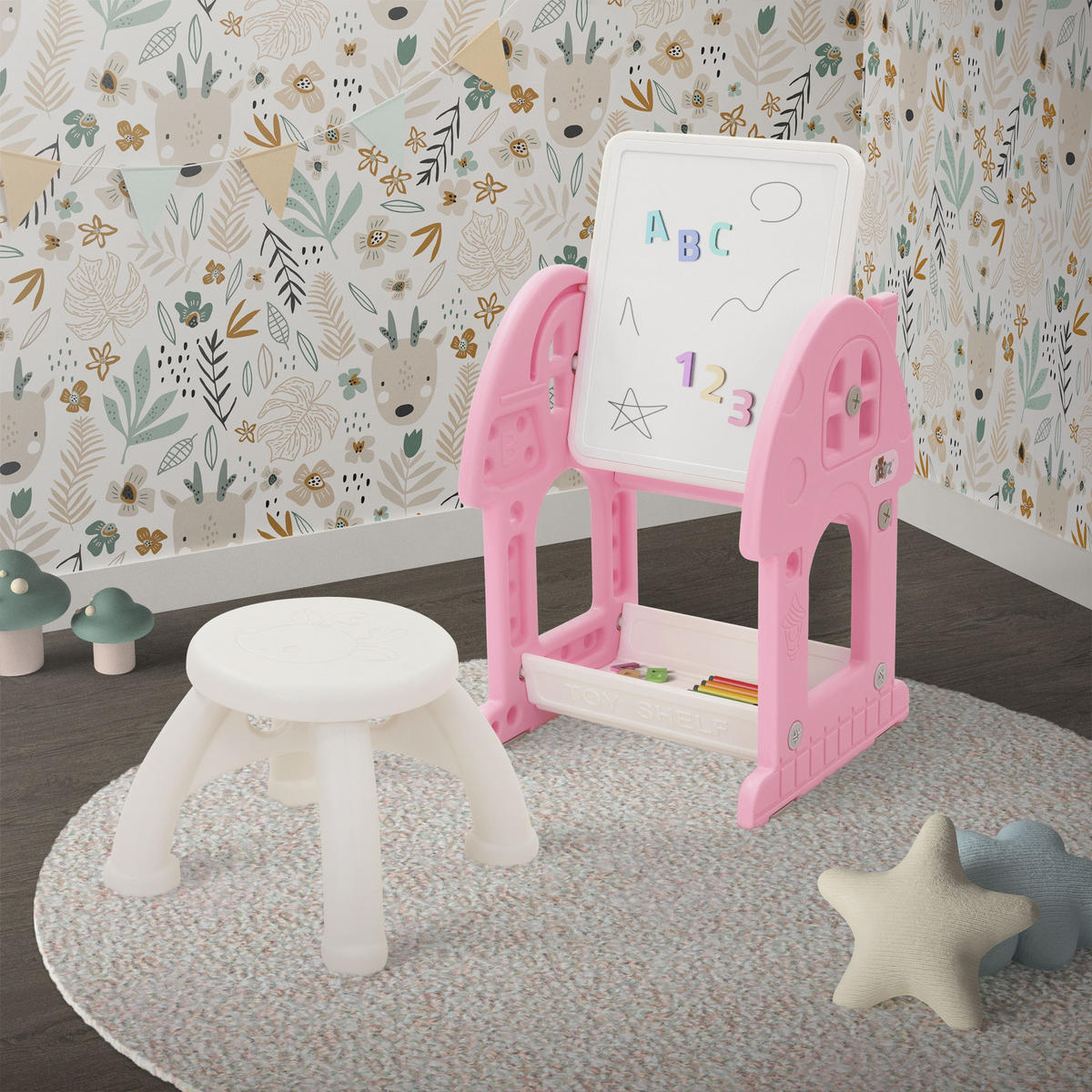 KINDERSPIELTISCH 2in1 mit Hocker Rosa-Weiß - Pink, Kunststoff (39/71/37.5cm) - Joyz