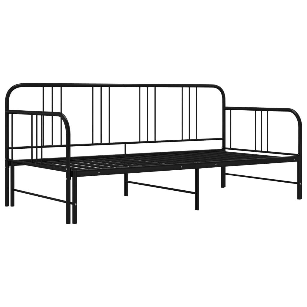 TAGESBETT Ausziehbar Schwarz Metall 90x200 cm - Schwarz, Metall (185/88/206cm) - furnicato