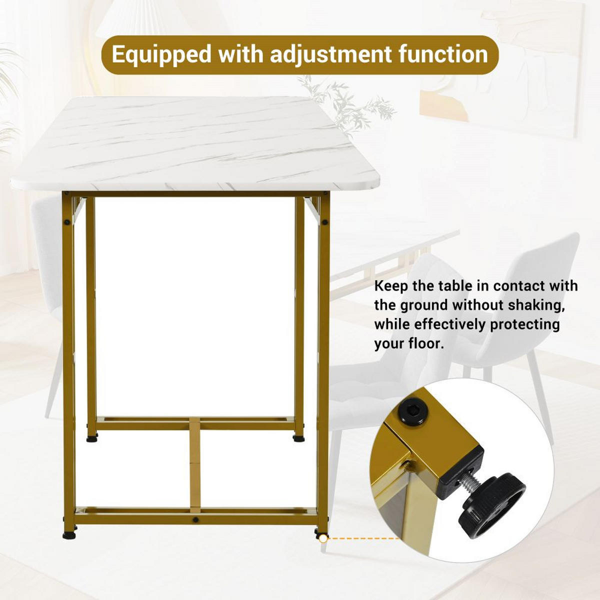 ESSTISCH 120x70 cm in Weiß und Golden mit Gestell aus Metall - Goldfarben, Holz/Metall (120/70/74cm) - KOMHTOM
