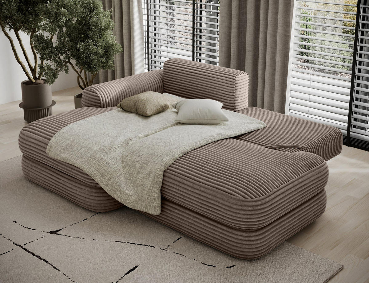 ECKSOFA RIPELI L-Form mit Schlaffunktion & Bettkasten – Modernes 3-Sitzer Sofa, Wellenfederung, 217 × 175 cm - Hellbraun/Schwarz, Kunststoff (217/175cm) - Wohnideebilder