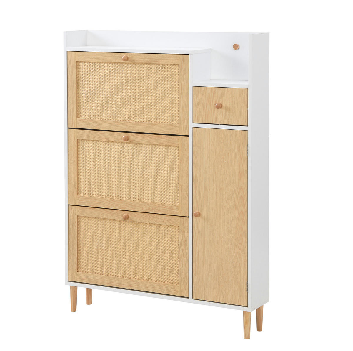 SCHUHSCHRANK 90/17/125 cm Natur/Weiß aus MDF mit 3 Klappen - Weiß, Holzwerkstoff (90/125/17cm) - OKWISH