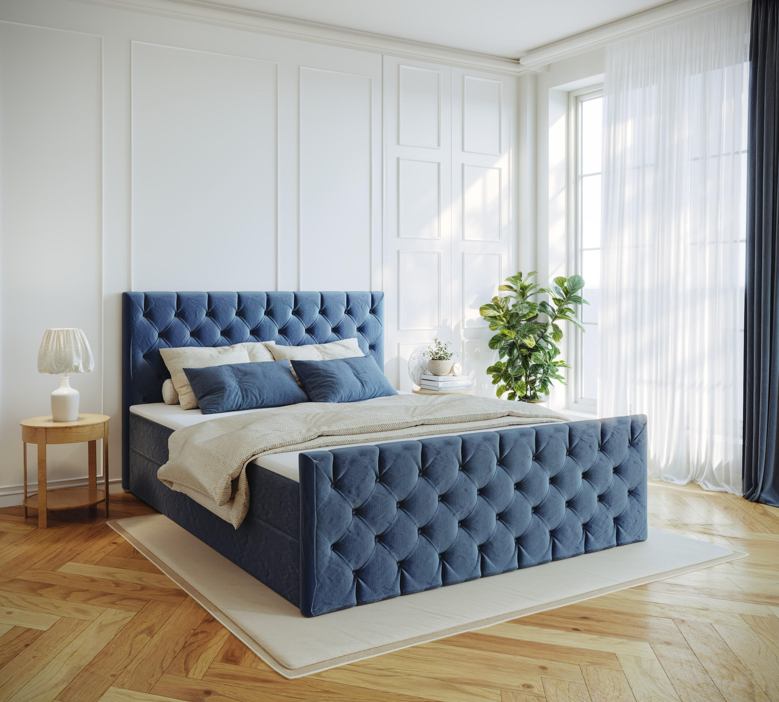 KONTINENTALBETT Mars Mit Bettkasten Stoff Riviera Blau 140x200 cm - Blau, Holz (140/200cm) - Kaiser Möbel