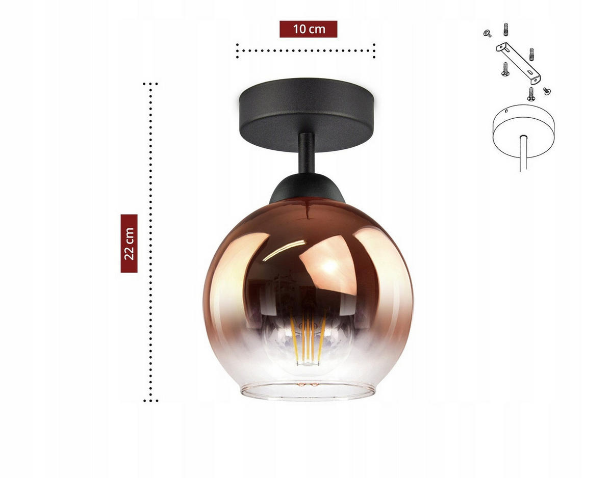 DECKENLEUCHTE MASUR - Transparent/Goldfarben, Glas/Metall (15/15/22cm) - kiki design