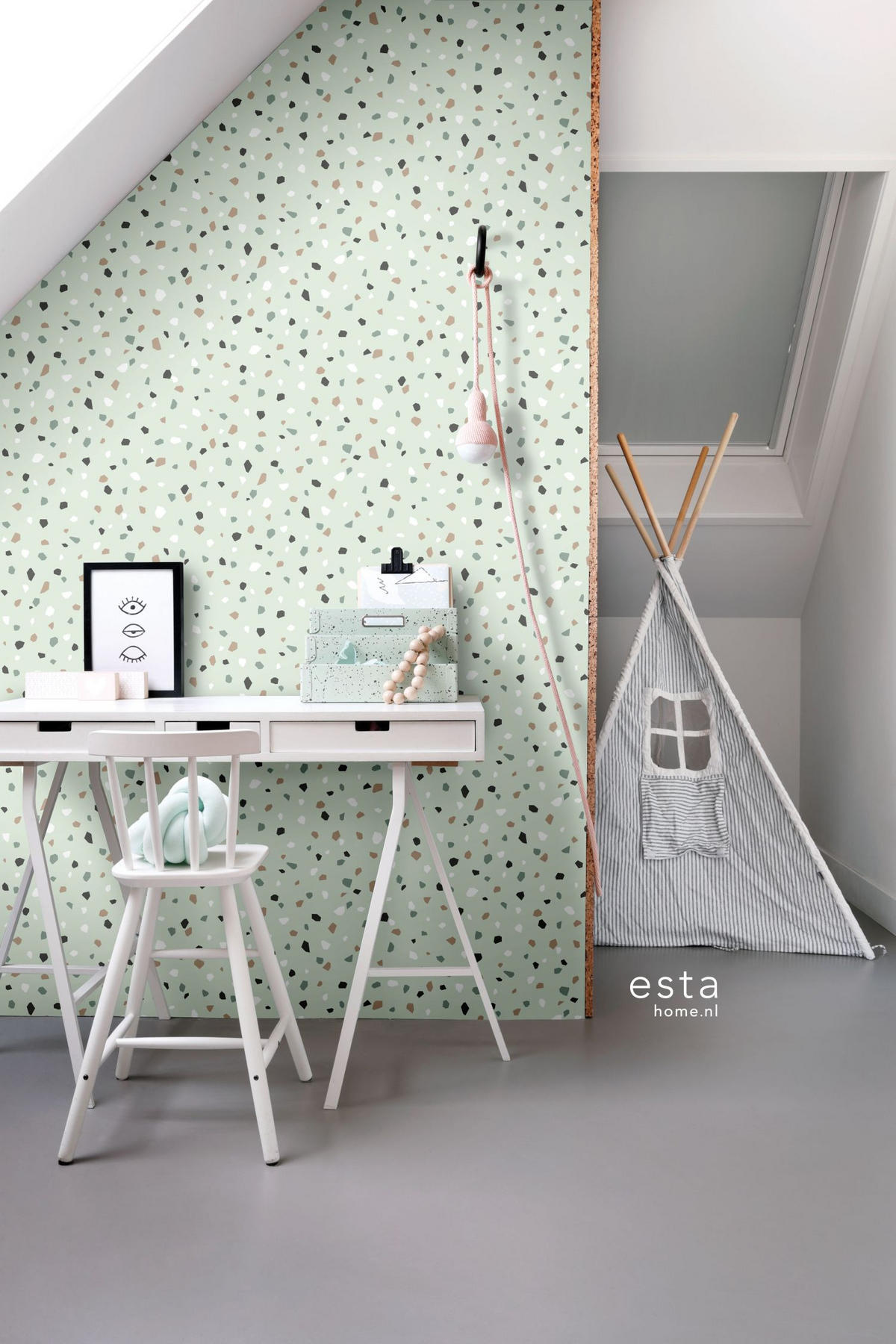 TAPETE Terrazzo-Motiv 53 cm x 10.05 m - Grün, Papier (53/0.1cm) - ESTAhome