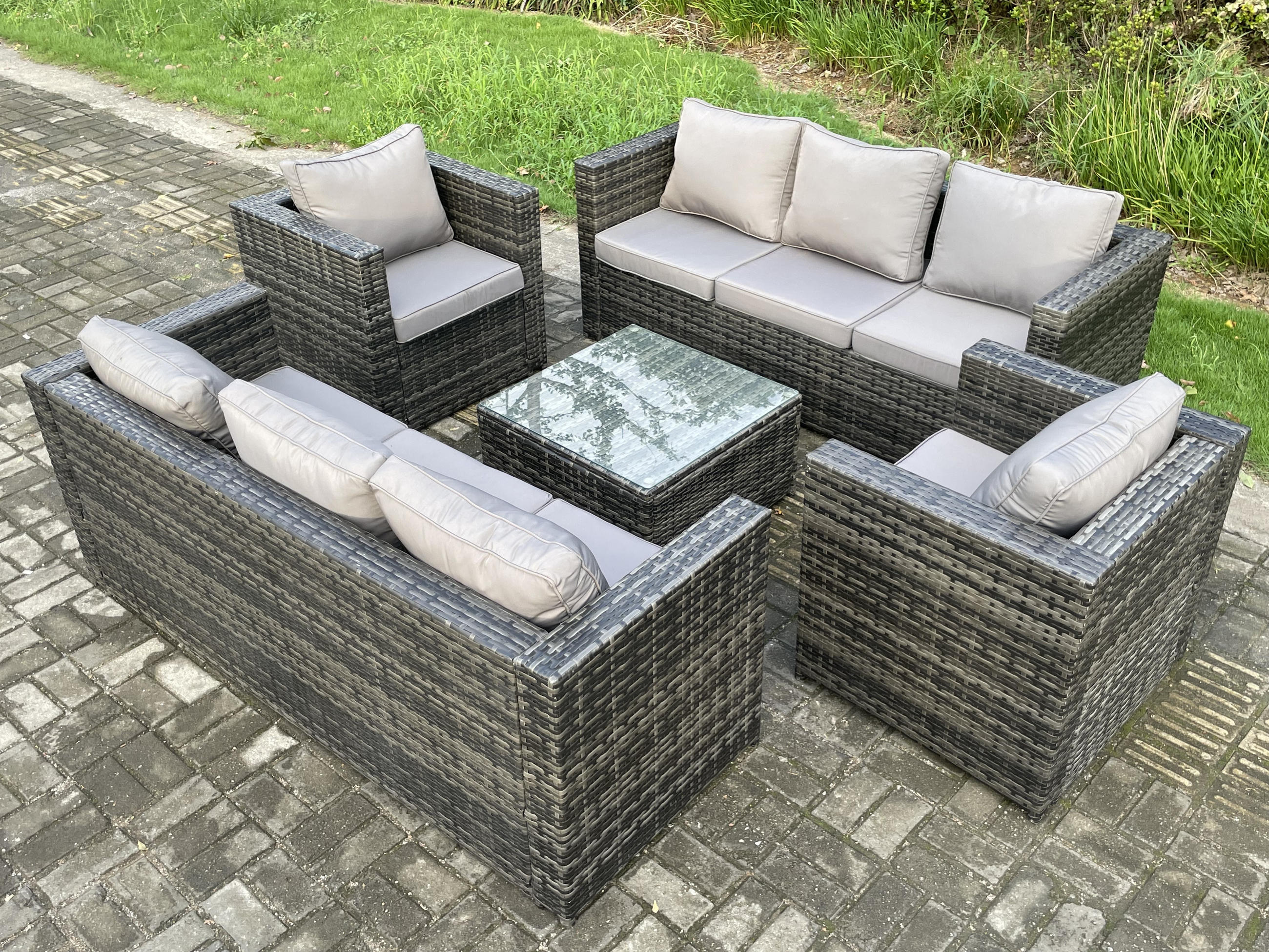 Thumbnail - Fimous Gartentischgruppe, Dunkelgrau, Metall, 8-Sitzer, Loungemöbel, Gartenlounge-Sets