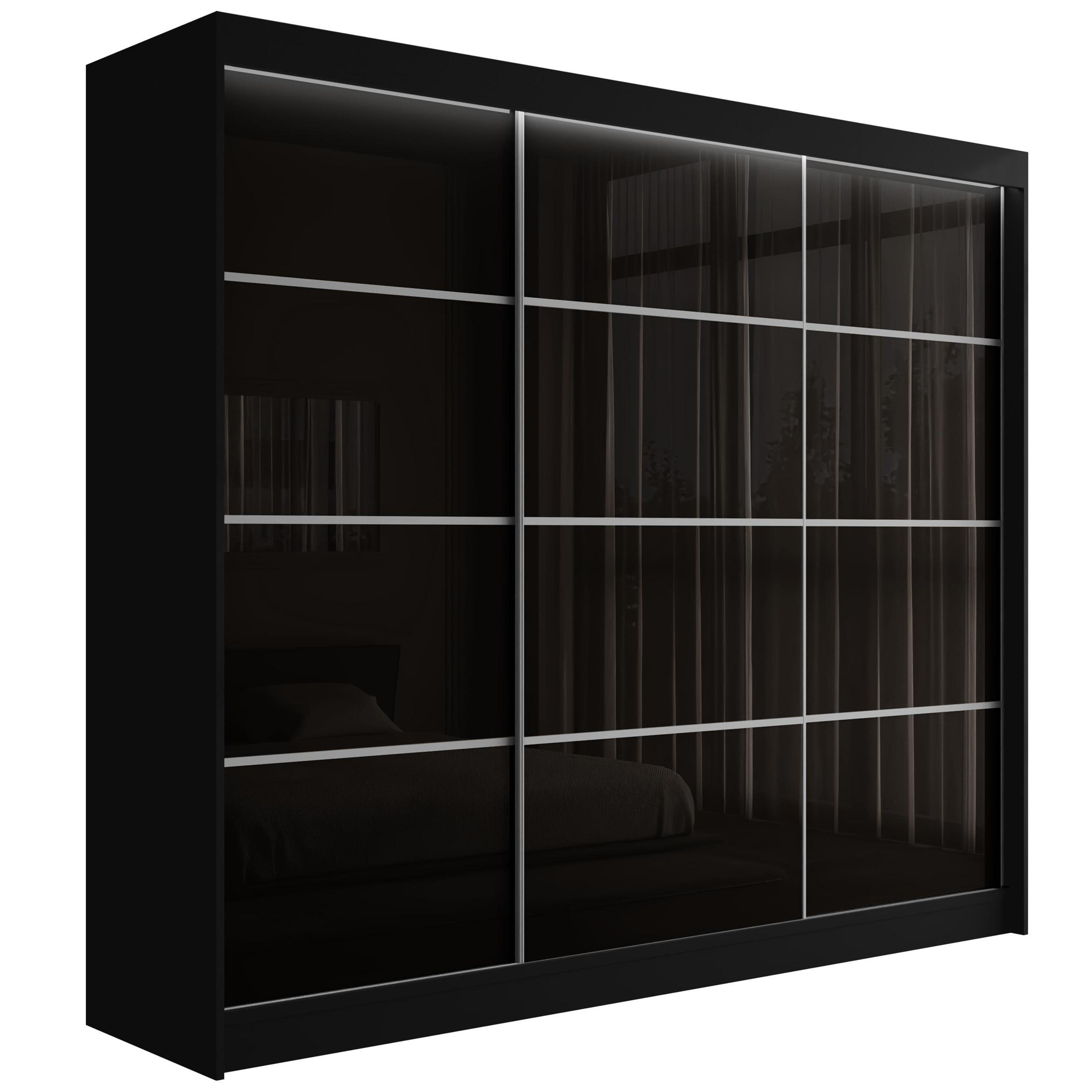 KLEIDERSCHRANK PEKA III mit LED - 250 cm - Schwarz - Schwarz/Weiß, Holzwerkstoff (250/215/61cm) - ALTDECOR