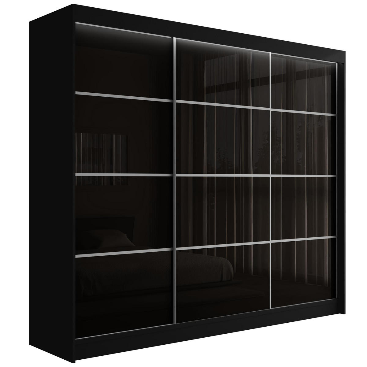 KLEIDERSCHRANK PEKA III mit LED - 250 cm - Schwarz - Schwarz/Weiß, Holzwerkstoff (250/215/61cm) - ALTDECOR