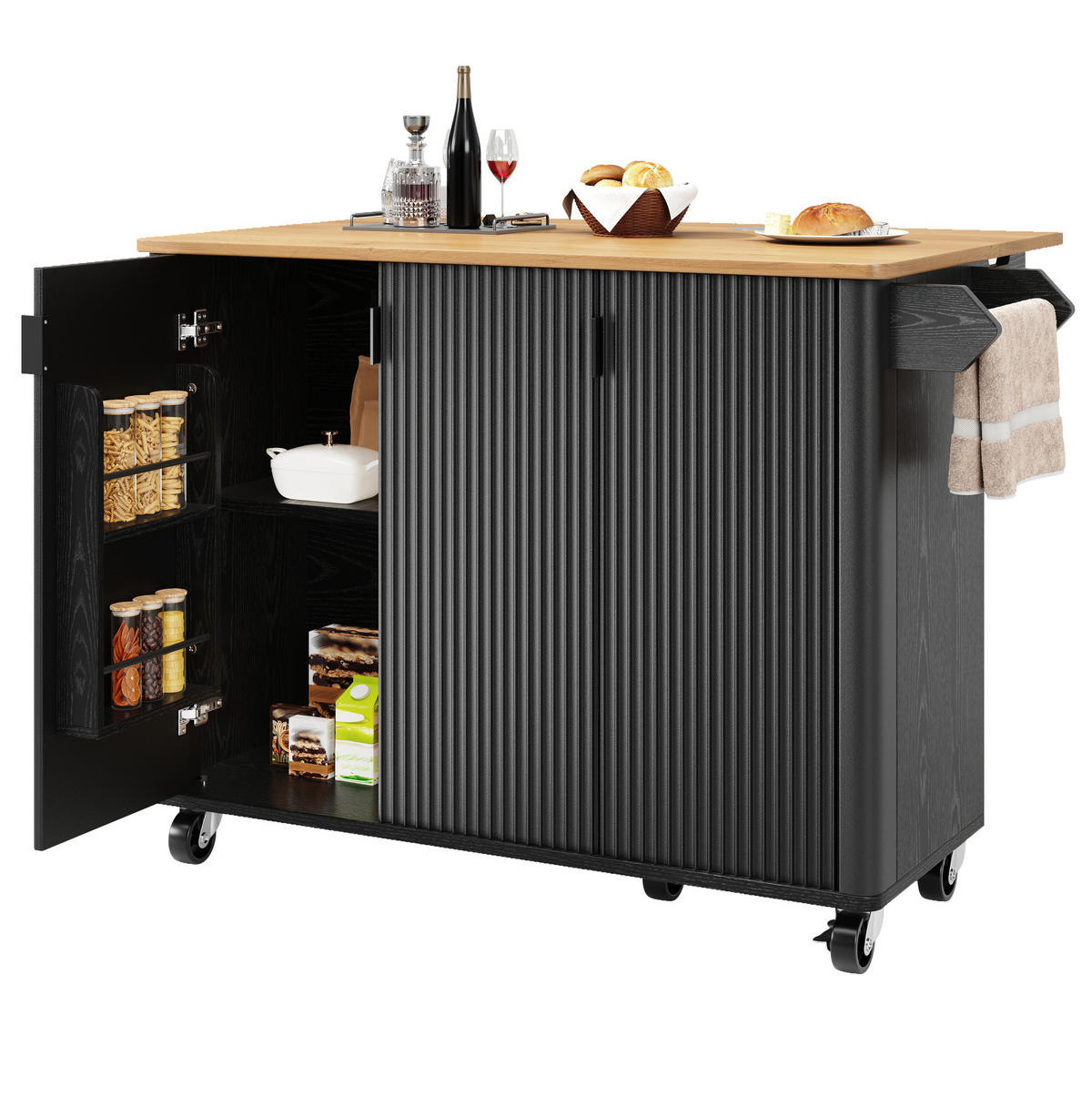 KÜCHENINSEL 130/75 x 45 x 92 cm Schwarz MDF - Schwarz, Holz (45/92/130cm) - Beauniv
