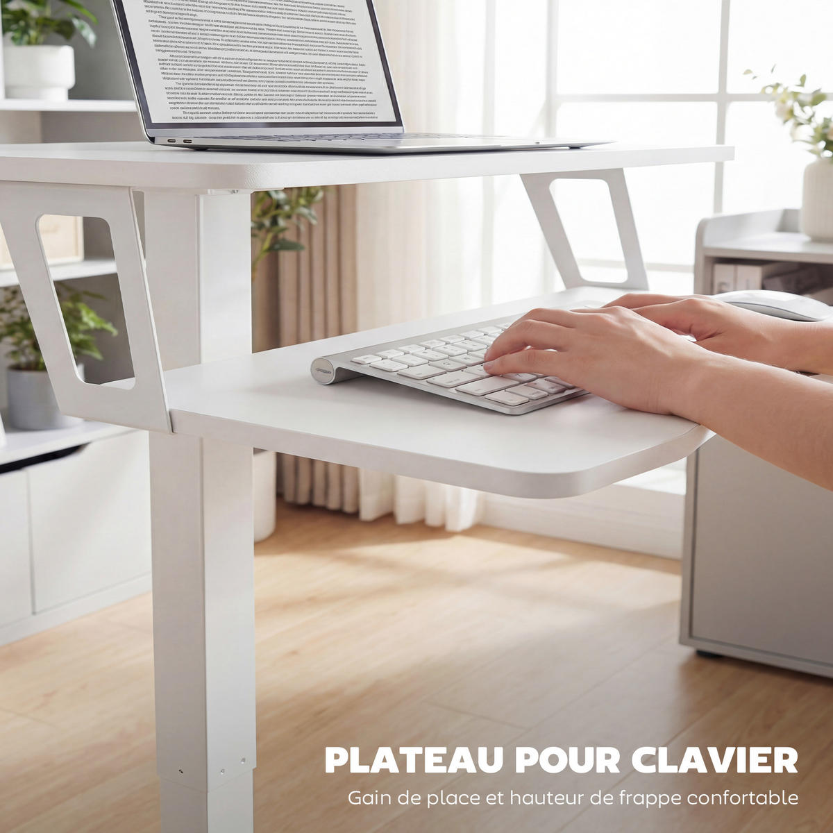 COMPUTERTISCH Weiß höhenverstellbar mit Rollen und Tastaturauszug 65/60/107 cm - Weiß, Holzwerkstoff (60/65/107cm) - PANGIVO