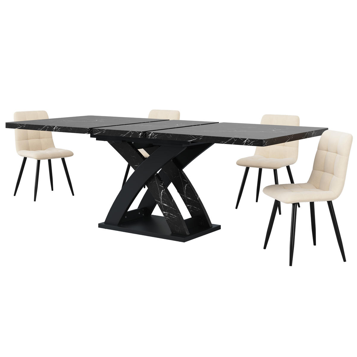 ESSTISCH Ausziehbar 120-160Cm Holz Schwarz 6 Personen - Schwarz, Metall (80/120/75cm) - FLIEKS