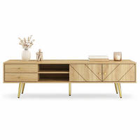 TV STOLEK přírodní, zásuvky, zlaté nohy, do obývacího pokoje, 160×36×42 cm - přírodní/zlatá, kov/kompozitní dřevo (160/42/36cm) - STILVORA