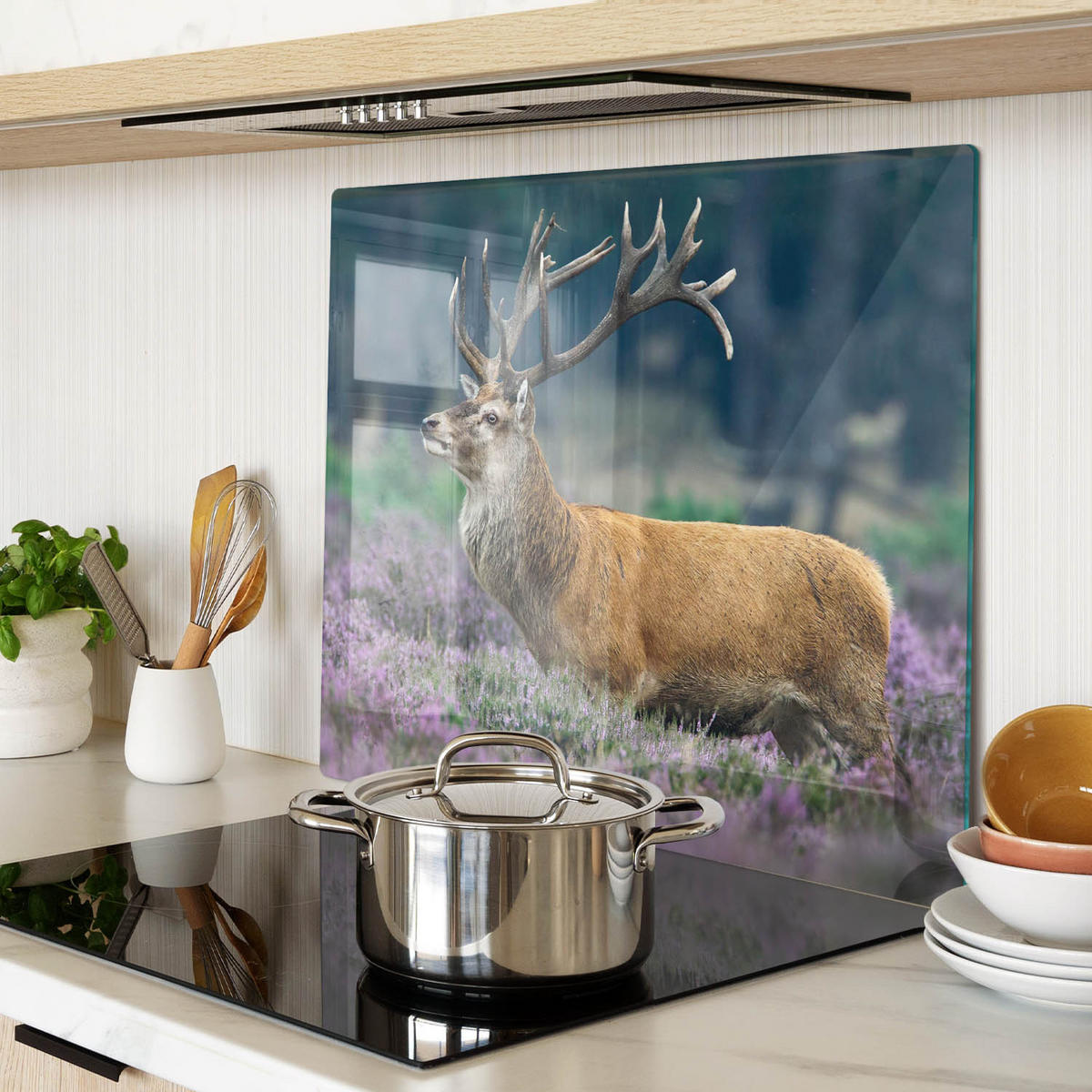 GLASPLATTE 60x52 cm Hirsch in Lavendel - Orange, Glas (60/0.4/52cm) - TULUP