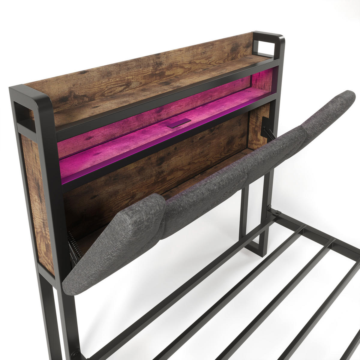 STAURAUMBETT 90/200 cm DE-00424, in Grau, Stauraum-Kopfteil und 2 Schubladen - Grau, Metall (90/200cm) - ComfortXL