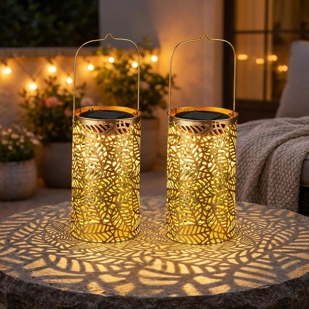 LED LATERNE Blättermuster Bronze 2er Set - Bronzefarben, Metall (10/10/18cm)