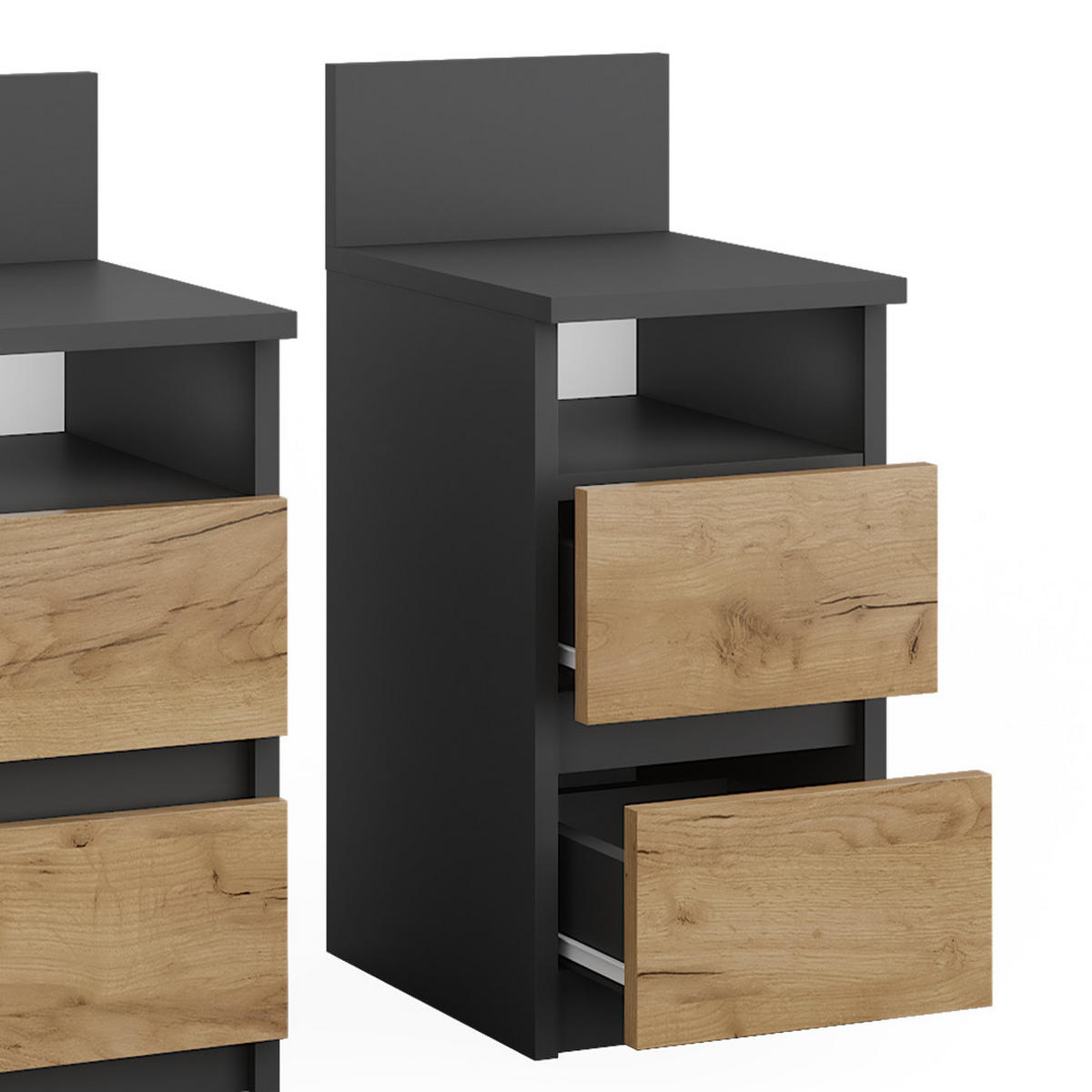 NACHTTISCH Monty Anthrazit/Goldkraft Eiche 25 x 59.1 cm 2er Set - Anthrazit/Eiche Wotan, Holzwerkstoff (25/59.1/32.3cm) - Vicco
