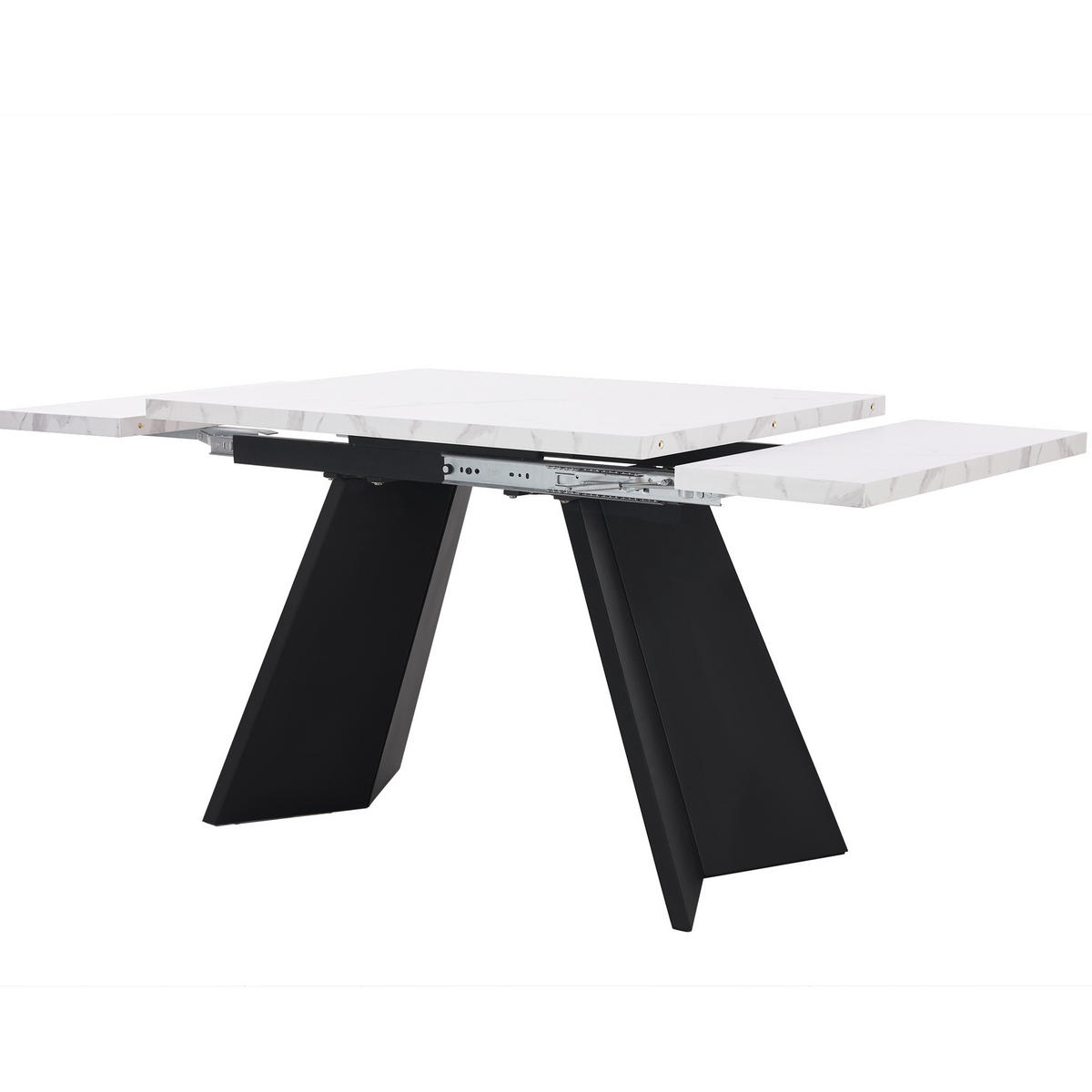 ESSTISCH 99-159x74x77 cm in Weiß und Schwarz aus MDF mit Marmoroptik auf Carbonstahl-Beinen ausziehbar - Weiß, Holzwerkstoff (74/159/77cm) - Modfu