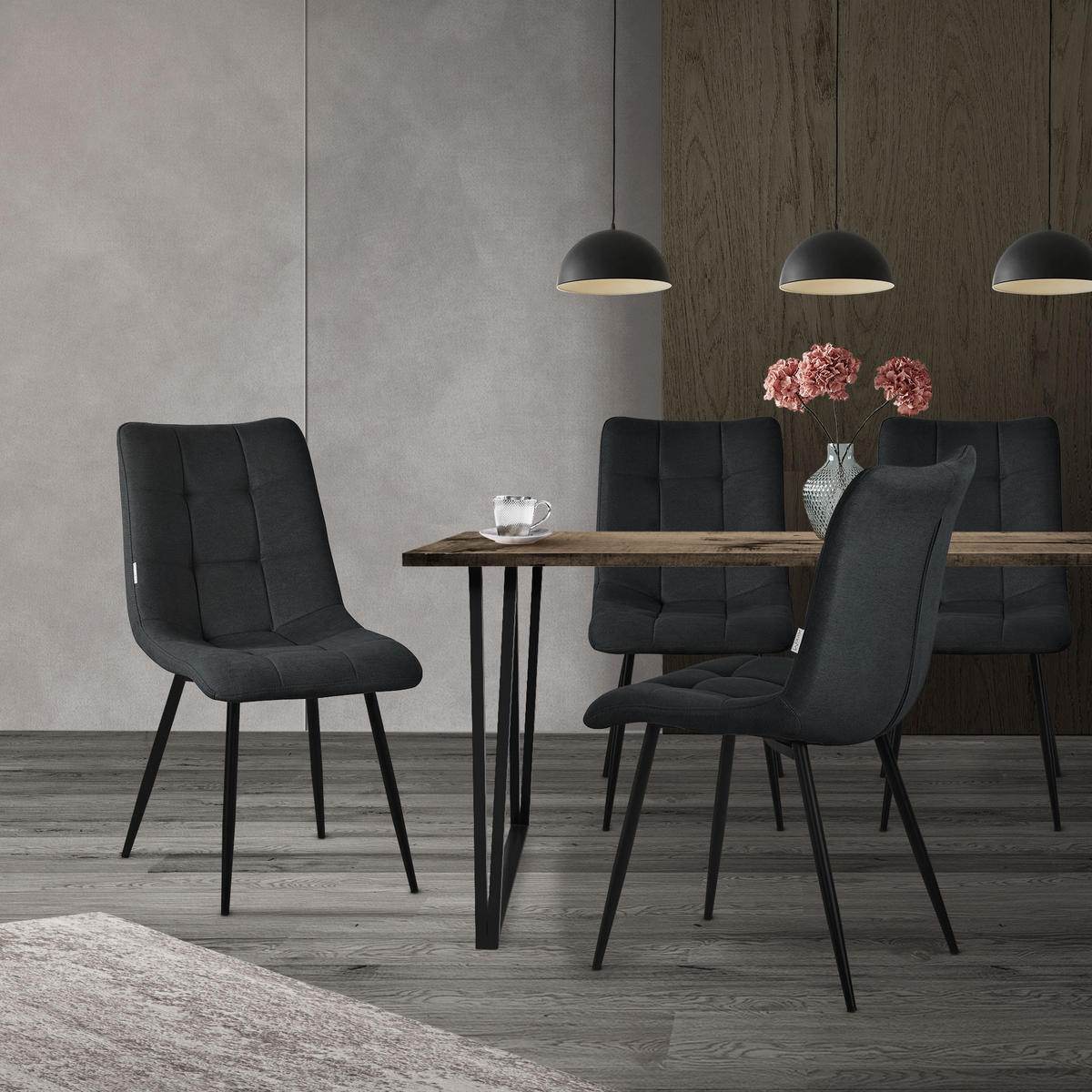 ESSZIMMERSTÜHLE 6ER-SET Anthrazit Stoffbezug - Anthrazit/Schwarz, Textil/Metall (49/89/60.5cm) - ML-DESIGN